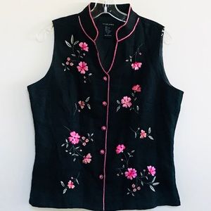 SILKLAND BLACK LINEN FLORAL EMBROIDERED TUNIC